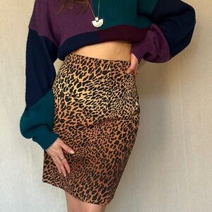 80s Vintage Cheetah Print High Waisted Mini Pencil Skirt